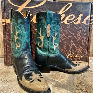 Lucchese Women’s Mad Dog Goat Vintage Design Cowboy Boots snake wingtips 7B $569